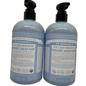 Dr BRONNER`S ORGANIC 4-in1 SUGAR BABY UNSCENTED SOAP 24 oz - 2 Pack